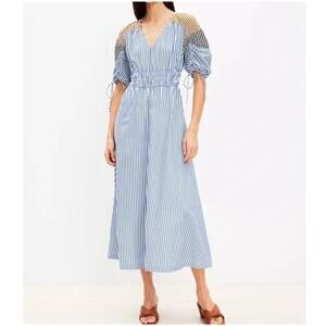Loft MP Striped Tied Puff Sleeve Midi Dress Beach Nautical Spring Casual Party